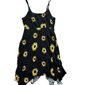 Sunflower Print Black Assymetrical Dress- Size Small Y2K Floral Cottagecore